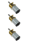 Heavy Duty N20 Micro Gear Motor Packed With Real Metal Reduction Gears for DIY projects, showing three units with metal gears.