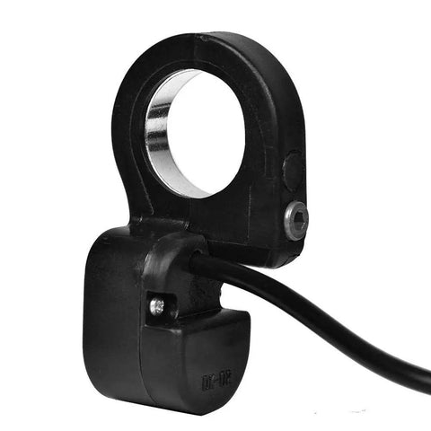 Side view of 23mm Mini Ebike Horn Switch With 5 Ft Cable, black handlebar mount and cord visible.