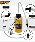 Phoenix Systems 7002-B One-Man Brake Bleeder Capture Bottle 12 oz with Quick Adapter; yellow bottle, black cap, clear hoses