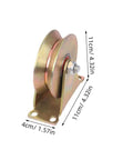 4 Inch V Shaped Bracket Cable Pulley Wheel With Ball Bearings For Heavy Duty Wire Rope Lifting And Material Handling In Industrial Settings, Traction Boost For Construction, Rigging, And Heavy Equipment Tasks, shown from side view with dimensions.