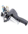 Heavy Duty P2 Pu Foam Spray Gun With No Sweat Self Cleaning Air Purge Valve and Multi Angle tips shown from side view, iron construction.