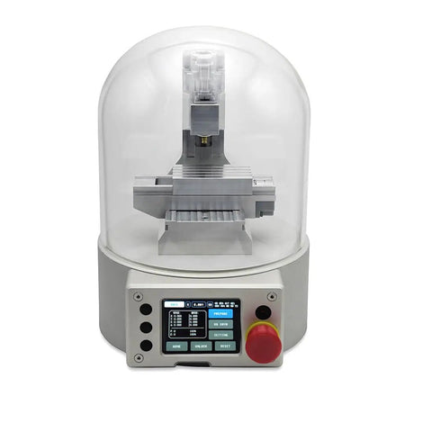 Sweet Mini Desktop CNC Machine With G Code 3 Axis Milling Simulator Transparent Enclosure with control panel and aluminum frame.