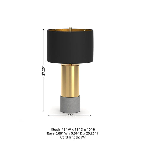 Modern Metal Table Lamp Set With Drum Shades 3 Way Switch Gray And Brass Finish Poly Resin Base 15 Inch Wide 27.25 Inch Tall 2 Lamp Pack For Living Room Or Bedroom Decor.