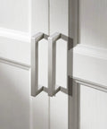 Five Inch Stainless Steel Cabinet Handles 10 Pack Brushed Nickel Modern Kitchen Cupboard Pulls installed on white cabinet doors
