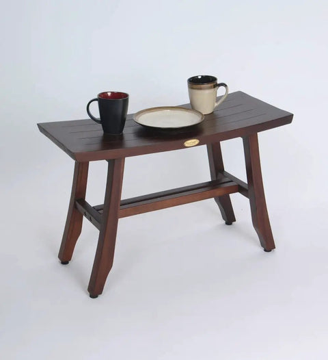 Teak Shower Bench 28 Inch Waterproof Wooden Seat For Inside Shower Spa Quality Shower Chair Curved Seat With Mugs