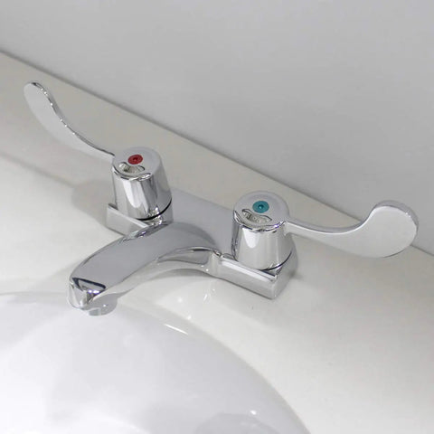 Commander Centerset Bathroom Faucet With 4 Inch Wrist Blade Handles Chrome Finish Go To Choice Lead Free Brass Construction