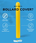 Hella Tough Black Bollard Cover For Six Inch Steel Pipe 52 Inch Tall Dome Top, yellow bollard cover highlighting features on blue background.