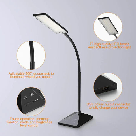 Dope LED Desk Lamp With USB Charging Port, Eye-Caring Light For Dorm, Office, And Bedroom, 5 Color Modes, Black with touch control