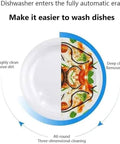 Slick Portable Sink Dishwasher And Veggie Washer Offering Automatic Hands Free Cleaning For Apartments And Camping, Reinforced Plastic, Fast Drain Layout, Total No Sweat Operation, showing a clean and dirty dish comparison.