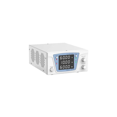 Beefy 600W DC Power Supply 0-60V 0-10A Adjustable Lab Bench Unit With High Switching For Electronics Repair And Testing, Stable Voltage Current, Over Current And Over Voltage Protection, 110V Input white metal bench power supply with digital display