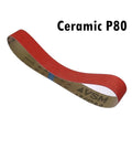 Four Piece Ceramic Sanding Belts For Heavy Duty Metal Grinding Built Tough To Blast Through Carbon Steel And Stainless Steel Includes 36 60 80 120 Grit Options In 12X24 Inch Size For Fast Stock Removal And A Smooth Pro Quality Finish, P80 grit detail.