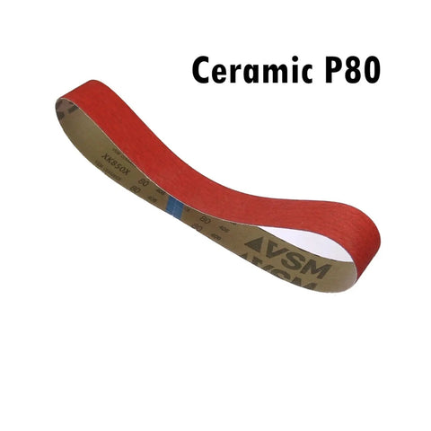 Four Piece Ceramic Sanding Belts For Heavy Duty Metal Grinding Built Tough To Blast Through Carbon Steel And Stainless Steel Includes 36 60 80 120 Grit Options In 12X24 Inch Size For Fast Stock Removal And A Smooth Pro Quality Finish, P80 grit detail.