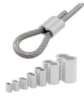 Heavy Duty Aluminum Wire Rope Ferrules With Double Hole Oval Shape For Bulletproof Cable Fastening And Slick Pipe Clamps, showing various sizes.