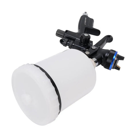High Performance 1.3mm HVLP Paint Sprayer With 600ML Cup And Stainless Steel Nozzle, featuring ergonomic grip and white cup.