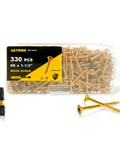 Built Like A Tank Size 8 By 1 1/4 Inch Tan Deck Screws Packing Heavy Duty Epoxy Finish For Serious Rust Blocking Plus T25 Torx Bits For Rugged Fence Work That Nails It in a transparent case with a driver bit.