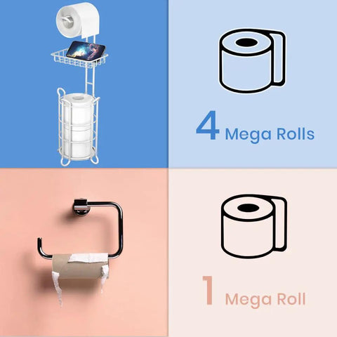 Free Standing Toilet Paper Holder With Middle Shelf Gray Mega Roll Ready No Bending Grip Keeps Toilet Paper Phone And Wipes Within Reach