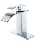 Chrome Waterfall Bathroom Faucet With Single Handle For 1 Or 3 Hole Installations Deck Plate Splash-Free Water-Saving RV Sink Camper Farmhouse Remodel Faucet Easy Install DIY Friendly, side view