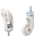 Close-up of White Universal Furniture Casters Set of Four Screw On M6 Wheels 1.5 Inch 360 Degree Swivel for easy mobility on furniture