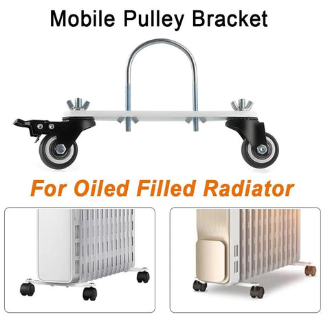 Mobile pulley bracket for oil-filled radiators with 360° swivel frame, wheels and brakes; carbon steel casters (2pcs)