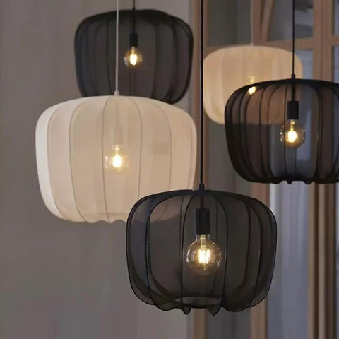 Nordic Apartment Pendant Light Cozy Handmade White Fabric Lantern Ceiling Hanging Lamp Minimalist Chandelier in dining room