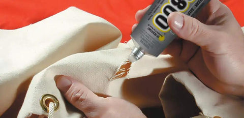Applying Clear Industrial Adhesive With UV Resistance For Outdoor Use Built For Tough Bonding And High Flexibility 3.7 Fluid Ounces to fabric