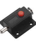 10 Pack Hella Sturdy Automatic Spring Latch Bolt For Cabinets Drawers And Doors Black Straight Up Reliable Abs Housing With Corrosion Resistant Iron Pin Quick Easy Install Home Hardware Solution. Close-up view of spring latch with red button and iron pin.
