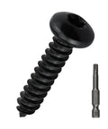 Heavy Duty 304 Stainless Steel Sheet Metal Screws With Slick Black Coating And Torx Driver Bit Included For No Sweat Rust Protection On Tough Outdoor And Construction Jobs Anywhere, featured black-coated screw and Torx bit.