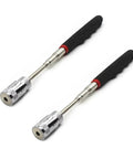 Telescoping Magnetic Pickup Tool With LED Light Flexible Retractable Shaft 7 To 30 Inches showing two tools with rubber grips