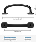Arch Cabinet Pulls 3 Inch Matte Black Solid Zinc Die Cast 10 Pack showing dimensions and screws for easy install.