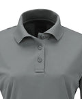 Women's Long Sleeve Polo Shirt Grey Large Classic Fit Work Uniform Top Budget Friendly Professional Corporate On Duty Gear Real Daily Grind Pick For Staff And Crew Members Seeking A Straightforward Look That Holds Up Tight - Close-up of collar and buttons
