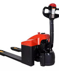 Heavy Duty Electric Pallet Jack For Warehouse Jobs Loads Up To 3,300 Lbs robust red forklift with ergonomic handle.