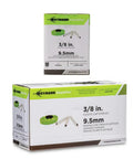 Top Shelf 3 8 Inch Plastic Cap Staples For Housewrap Roofing And Insulation Installations Featuring Bombproof Retention And Premium Weather Proofing Build 2016 Pack stacked boxes of green plastic cap staples.