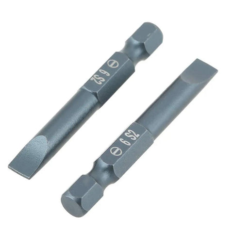 Top Tier Slotted Screwdriver Bits Set With 10 Pieces Featuring Tough S2 Alloy Steel, Magnetic Hold, And 1/4 Inch Hex Shank Perfect For Heavy Duty Drilling And Pro Tool Kits, two slotted bits