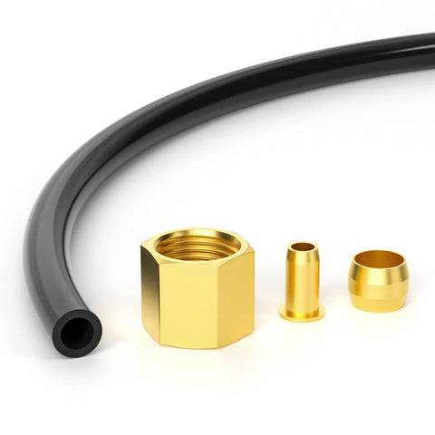 GASHER 4-piece air compressor unloader tube kit; black hose with brass 1/4-inch sleeve ferrules, compression insert and nut