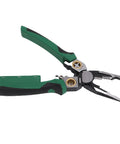 SASKATE 8 In 1 Wire Stripper Pliers With Voltage Tester Multi Functional Crimping Cutting Tool For Electrical Work High Carbon Steel Electrician Gear with green rubber grips.