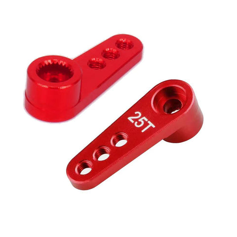 Red aluminum 25T servo horn set (2 pieces) with M3 threaded holes for RC car servos
