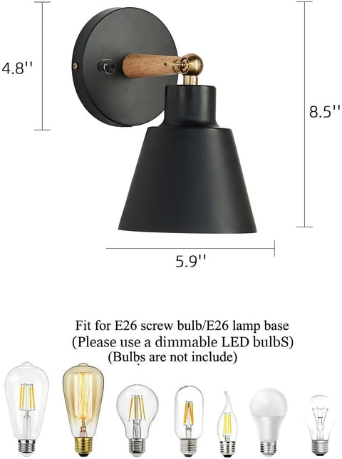 Black Wood Style Wall Sconces Set of 2 for Bedroom Hallway and Living Room Reading Lamps Hard Wired E26 Bulb Compatible Bulbs Not Included