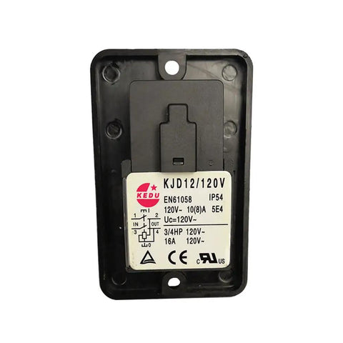 Back view of Emergency Stop Pushbutton Switch For Lathes And Table Saws 120V 4 Pins Electromagnetic Switch With Waterproof Cover