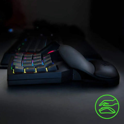 Side view of Mecha-Membrane Gaming Keypad With 32 Programmable Keys, Customizable RGB Lighting, and ergonomic design for gaming.
