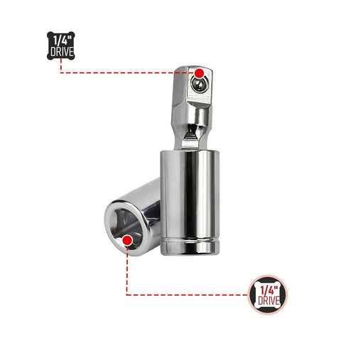 Beefed Up One Quarter Inch Universal Joint Swivel Socket Adapter With 360 Degree Rotating End, Impact Socket Extension, CRV Steel, Heavy Duty Chrome Vanadium Build For Tight Angles, Obstructed Areas, And Narrow Spaces, 1/4" drive