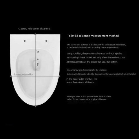 Toilet lid measurement guide for Next Gen Streamline V Shape Bidet Toilet Seat installation with screw hole distances.