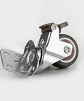 Smooth Rolling Retractable Casters With Brake 1 Inch Heavy Duty Rubber Wheels Scratch Free Glide L Brackets mounted on a caster.