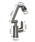 Adjustable 360 ° Swivel Kitchen Faucet with 4m Jet Retractable Robotic Arm Black Finish showcasing detailed dimensions.