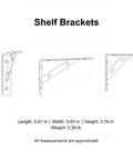 Diagram of Fast Install White Iron Shelf Brackets For Floating Shelves No Fuss Easy Mount Triangular Supports, dimensions listed below.