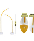 Balloon arch stand kit in gold, two bendable arches (9 ft and 5.6 ft) with heavy white bases and water-fill bag.