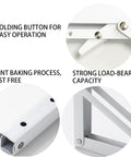 Rock Solid White Folding Shelf Brackets Built Like A Truck Wall Mounted Supports For Tables And Workbenches Saves Real Estate Heavy Duty Steel details showing folding mechanism and rust-free finish.