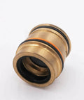Brass hydraulic cartridge with orange and black O-rings, close-up view for waterjet cutting machines (No. 05130091)