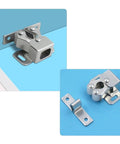 Super Sweet Double Roller Ball Latch 10 Pack For Kitchen Cabinets Wardrobes And Cupboards With Auto Lock Spring System Easy Install Style, metal latches on blue background.