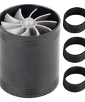 Dual Turbine Air Intake Turbonator Performance Kit For Most Vehicles Fuel Saver System Universal Acceleration Enhancement Black Air Intake Upgrade For Faster Throttle And Better Gas Mileage, showing black turbine and rings