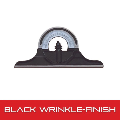 Protractor Head For Bevel Protractors And Combination Squares - Reversible Turret, Black Wrinkle Finish with Chrome, Direct Reading 0-180°